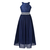 Teen Girls Sleeveless Sequined Floral Lace Shiny Dress for Wedding Formal Birthday Party Dresses Natalia Home Fashion   Navy-Blue-A-10 Natalia Home Fashion