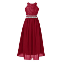 Teen Girls Sleeveless Sequined Floral Lace Shiny Dress for Wedding Formal Birthday Party Dresses Natalia Home Fashion   Burgundy-A-14 Natalia Home Fashion