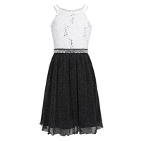 Teen Girls Sleeveless Sequined Floral Lace Shiny Dress for Wedding Formal Birthday Party Dresses Natalia Home Fashion   Black-White-12 Natalia Home Fashion