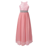 Teen Girls Sleeveless Sequined Floral Lace Shiny Dress for Wedding Formal Birthday Party Dresses Natalia Home Fashion   Pink-A-10 Natalia Home Fashion