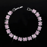 Trendy Blue Cubic Zirconia White Gold Color Flower Shape Fashion Party CZ Tennis Bracelet for Women Jewelry Natalia Home Fashion    Natalia Home Fashion