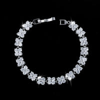 Trendy Blue Cubic Zirconia White Gold Color Flower Shape Fashion Party CZ Tennis Bracelet for Women Jewelry Natalia Home Fashion   White Natalia Home Fashion