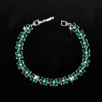 Trendy Blue Cubic Zirconia White Gold Color Flower Shape Fashion Party CZ Tennis Bracelet for Women Jewelry Natalia Home Fashion   Green Natalia Home Fashion