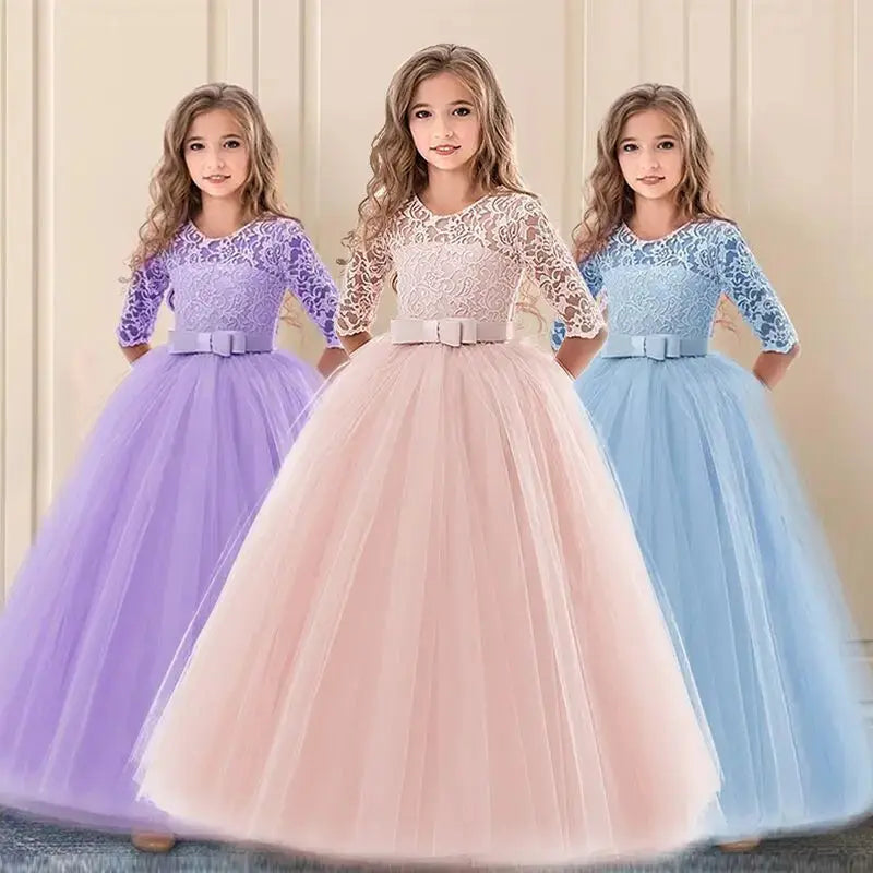 Vintage Flower Girl Princess Dress For Weddings Summer Kid Formal Bow Long Gown For School Evening Party Children Natalia Home Fashion    Natalia Home Fashion