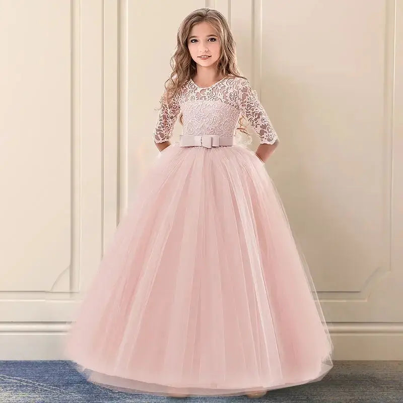 Vintage Flower Girl Princess Dress For Weddings Summer Kid Formal Bow Long Gown For School Evening Party Children Natalia Home Fashion    Natalia Home Fashion