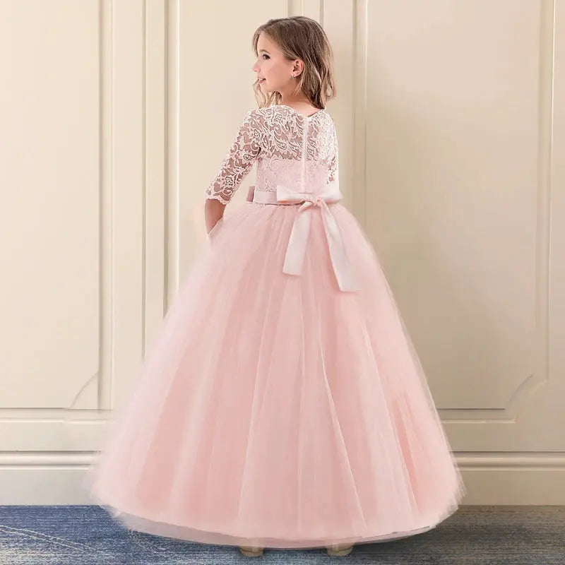 Vintage Flower Girl Princess Dress For Weddings Summer Kid Formal Bow Long Gown For School Evening Party Children Natalia Home Fashion    Natalia Home Fashion