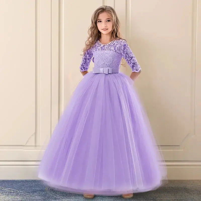 Vintage Flower Girl Princess Dress For Weddings Summer Kid Formal Bow Long Gown For School Evening Party Children Natalia Home Fashion    Natalia Home Fashion