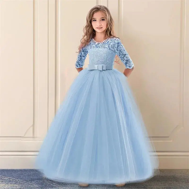 Vintage Flower Girl Princess Dress For Weddings Summer Kid Formal Bow Long Gown For School Evening Party Children Natalia Home Fashion    Natalia Home Fashion