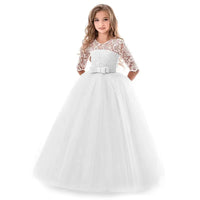 Vintage Flower Girl Princess Dress For Weddings Summer Kid Formal Bow Long Gown For School Evening Party Children Natalia Home Fashion   378WHITE-13-14T Natalia Home Fashion
