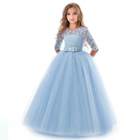 Vintage Flower Girl Princess Dress For Weddings Summer Kid Formal Bow Long Gown For School Evening Party Children Natalia Home Fashion   378Blue-13-14T Natalia Home Fashion