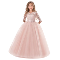 Vintage Flower Girl Princess Dress For Weddings Summer Kid Formal Bow Long Gown For School Evening Party Children Natalia Home Fashion   378Pink-6T Natalia Home Fashion