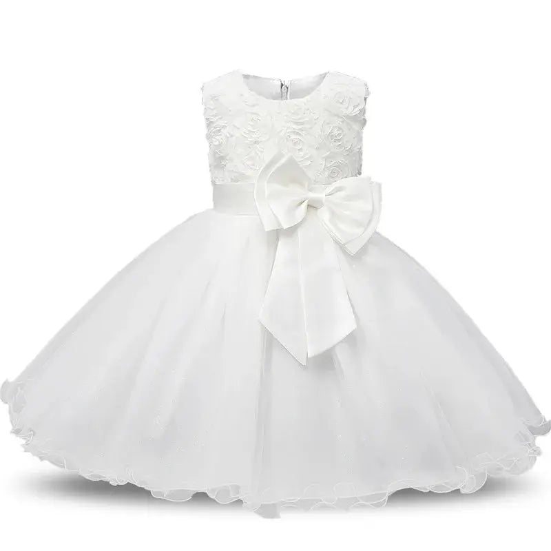 Vintage Flower Girl Princess Dress For Weddings Summer Kid Formal Bow Long Gown For School Evening Party Children Natalia Home Fashion   5WHITE-03-9-10T Natalia Home Fashion