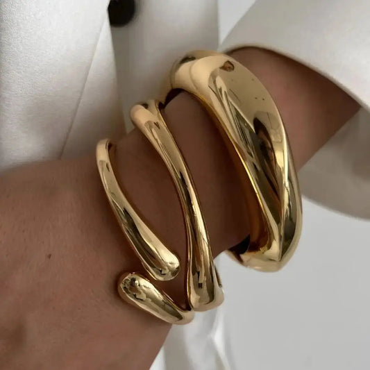 Vintage Hip Hop Metal Cuff Bangles Punk Gold Silver Color Geometric Spring Bangles For Women Bracelet women Jewelry Natalia Home Fashion    Natalia Home Fashion