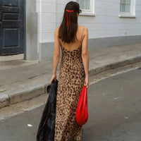 Vintage Midi Party Dress Women Tulle Backless Slip Dress Woman Summer Sexy Holiday Leopard Print Long Dress My Store