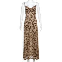 Vintage Midi Party Dress Women Tulle Backless Slip Dress Woman Summer Sexy Holiday Leopard Print Long Dress My Store
