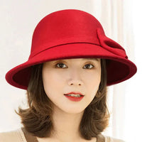 Vintage Women Bucket Cap Winter Warm Bow Woolen Felt Fedoras Cap Ladies Dome Felt Wedding Church Jazz Caps Bowler French Spring Natalia Home Fashion   4 Natalia Home Fashion