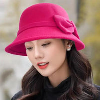 Vintage Women Bucket Cap Winter Warm Bow Woolen Felt Fedoras Cap Ladies Dome Felt Wedding Church Jazz Caps Bowler French Spring Natalia Home Fashion   5 Natalia Home Fashion