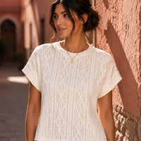 Women's Casual Round Neck Jacquard Short Sleeve Top T-shirt Leisure Commute Women Clothing