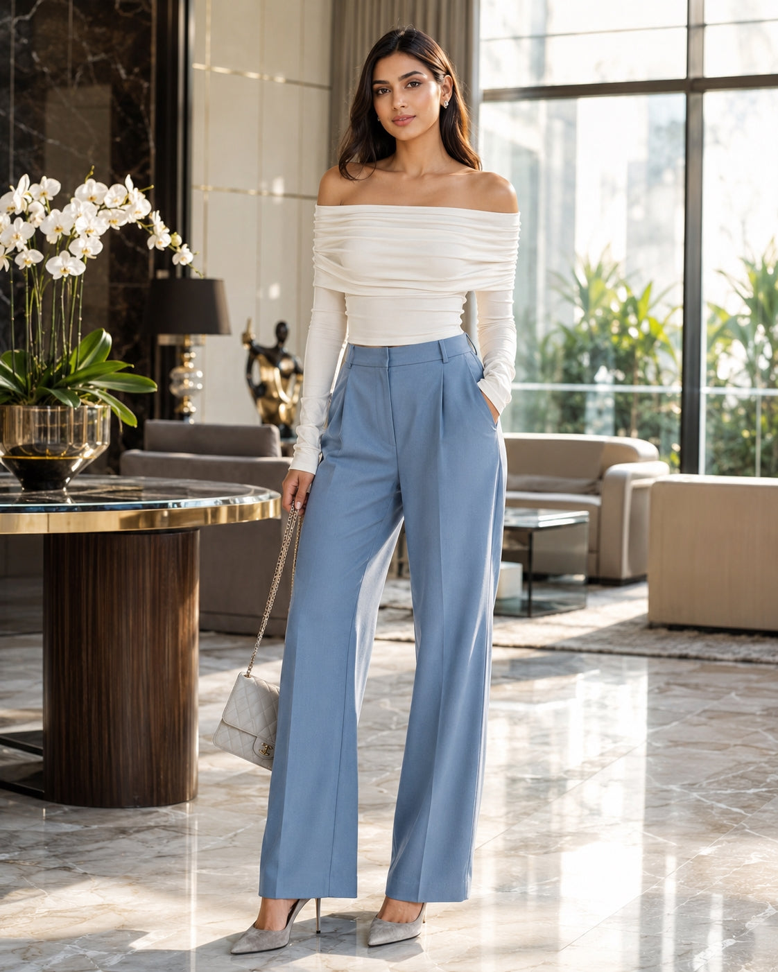 Sexy Shoulder Bared Long Sleeve Slim Fit Outwear Asymmetric Belly Bared Pleated T-Shirt Style Short New Arrival Acetate Fabric