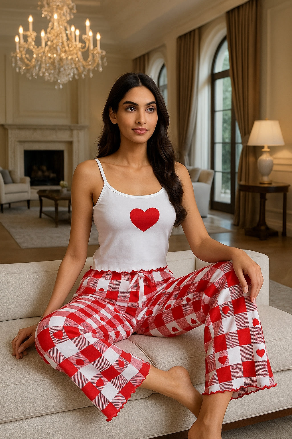 Print suspenders and trousers two-piece set comfortable home casual sexy women's pajamas