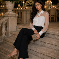 Women's Button Down Shirt Long Sleeve Casual Chiffon Blouse Collared Loose Casual Work Office Top