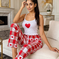 Print suspenders and trousers two-piece set comfortable home casual sexy women's pajamas