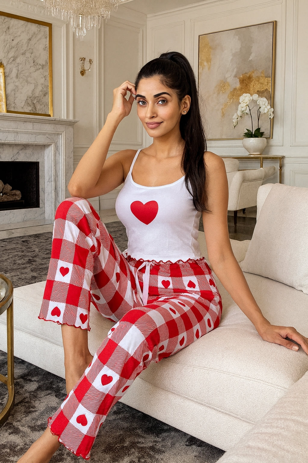 Print suspenders and trousers two-piece set comfortable home casual sexy women's pajamas