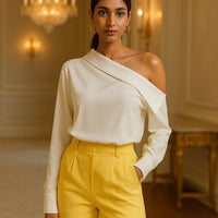 Off Shoulder Elegant Office Women's Shirt Top Fashionable Sexy Women Long Sleeved Chiffon Top