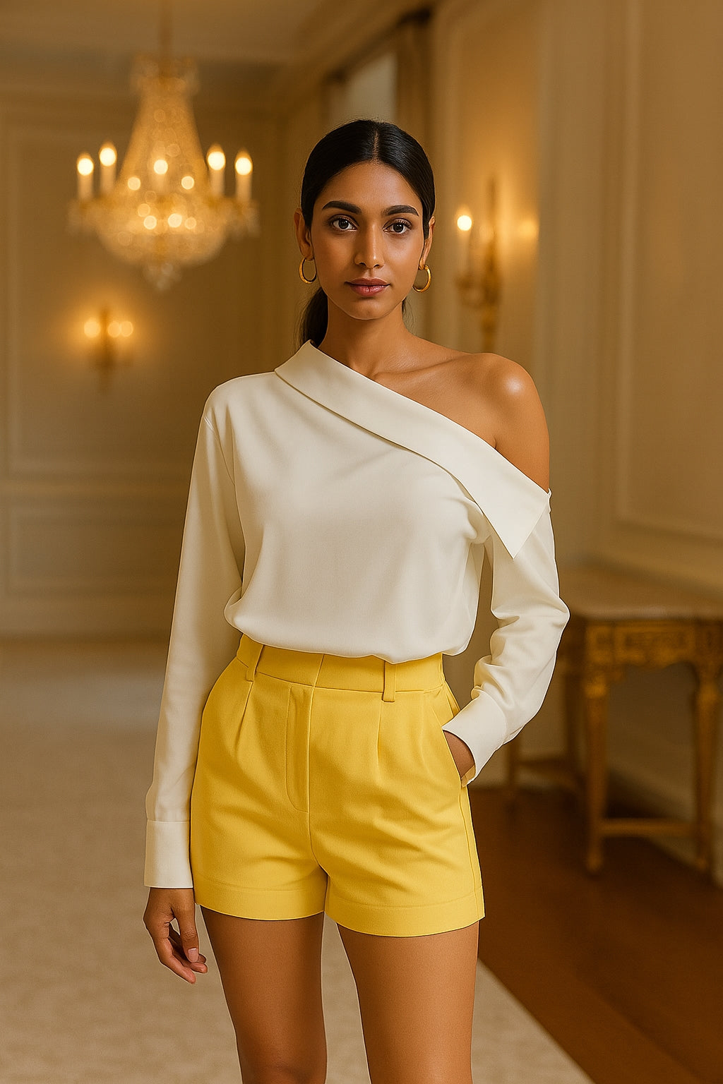 Off Shoulder Elegant Office Women's Shirt Top Fashionable Sexy Women Long Sleeved Chiffon Top