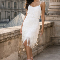 Great Gatsby Dress Slash Neck Strappy Tiered Fringe Dress Vintage Flapper Party Fancy Dress Costumes With Headband