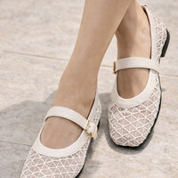 Fishnet Ballet Flats Square Toe Breathable Hollow Mesh Sandals Casual and Comfortable Mary Jane Shoes