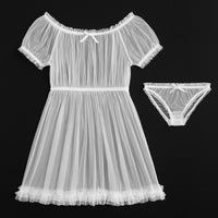 Tulle Temptation Sexy Lingerie Princess Dress Sexy Sleepwear Word Shoulder Mesh Tutu Night Dress Nightgowns Women - Natalia Home Fashion