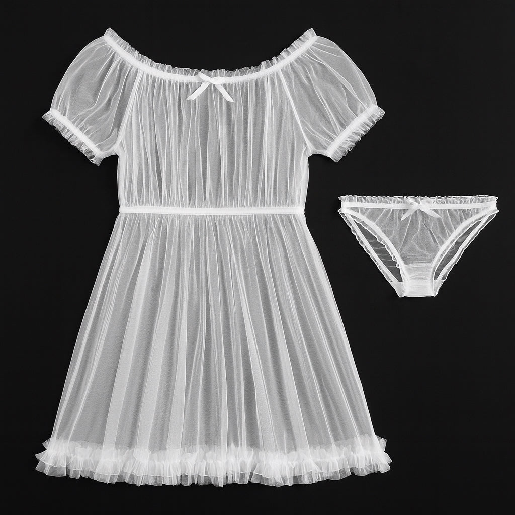 Tulle Temptation Sexy Lingerie Princess Dress Sexy Sleepwear Word Shoulder Mesh Tutu Night Dress Nightgowns Women - Natalia Home Fashion