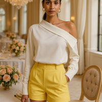 Off Shoulder Elegant Office Women's Shirt Top Fashionable Sexy Women Long Sleeved Chiffon Top