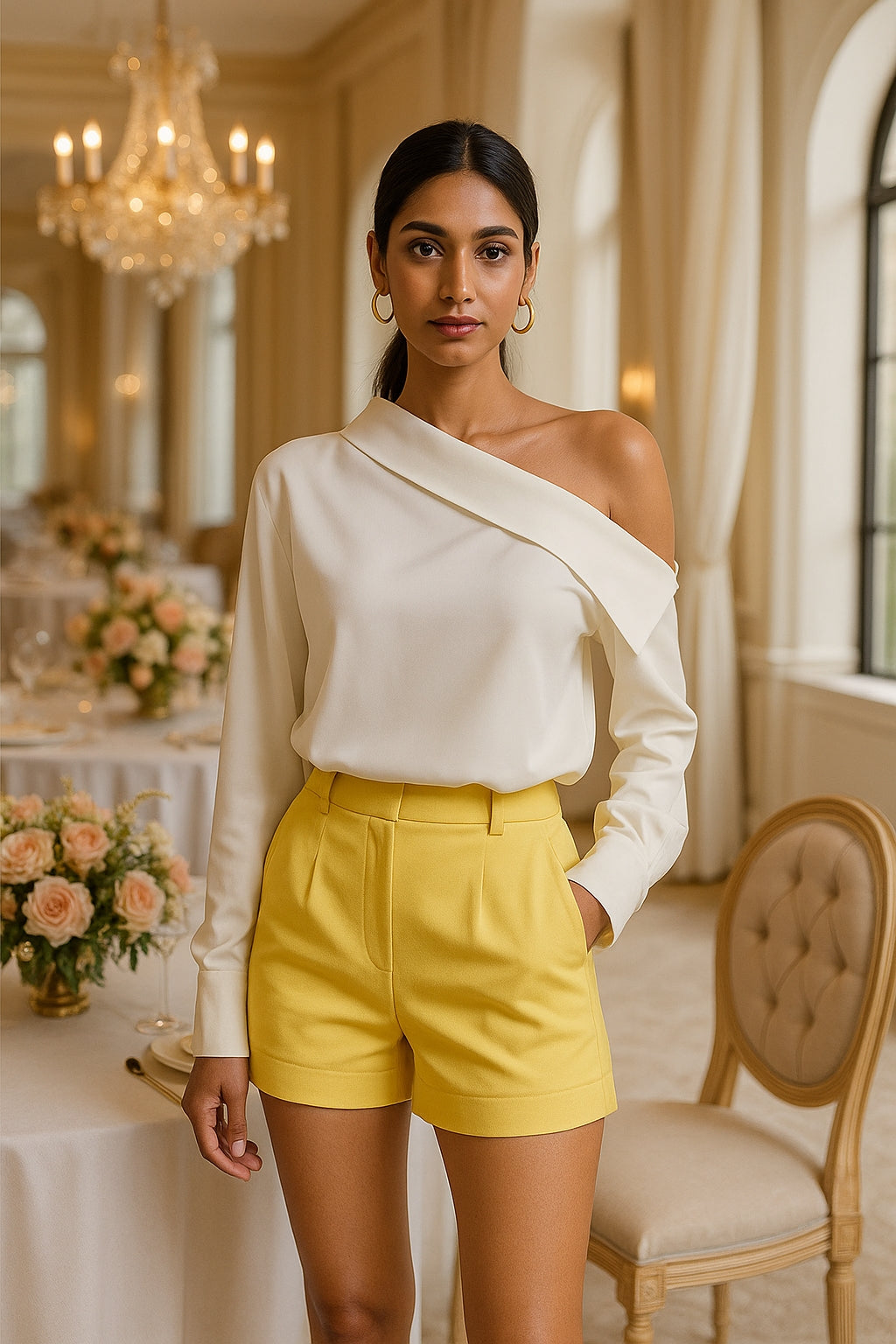 Off Shoulder Elegant Office Women's Shirt Top Fashionable Sexy Women Long Sleeved Chiffon Top