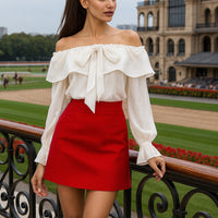 Blouses Design Sense Niche Chic Off Shoulder Shirt Women's French Gentle Style Loose Versatile Western-style Flowing Mesh Top