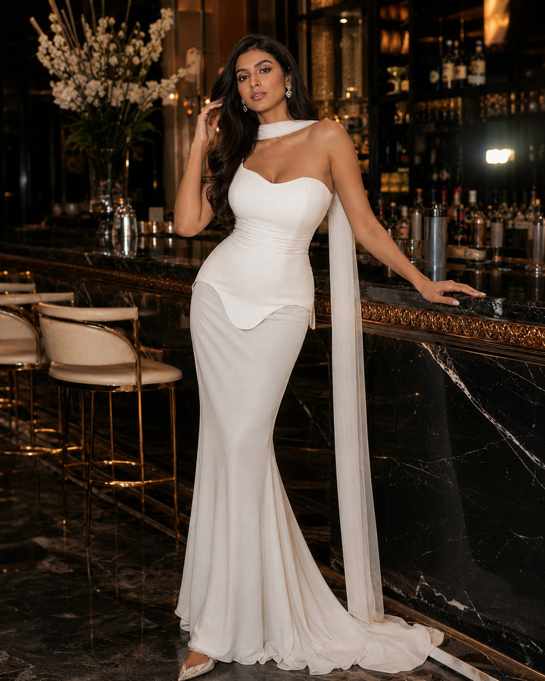 Elegant High Elasticity Mesh Long Skirt Evening Dress Women's Gown Fashionable Wrap Style Bodycon Design Knitted Fabric