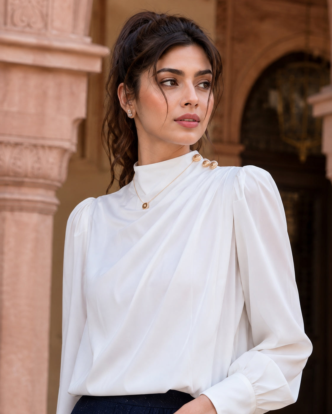Stylish Long Sleeve Women Satin Blouses Elegant Loose O-neck Buttons Ladies Pullovers Shirts Tops Natalia Home Fashion    Natalia Home Fashion