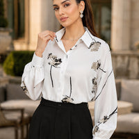Women's Blouse Long Sleeve Rose Printed Fashionable Chiffon Shirt Long Sleeve Top Natalia Home Fashion    Natalia Home Fashion