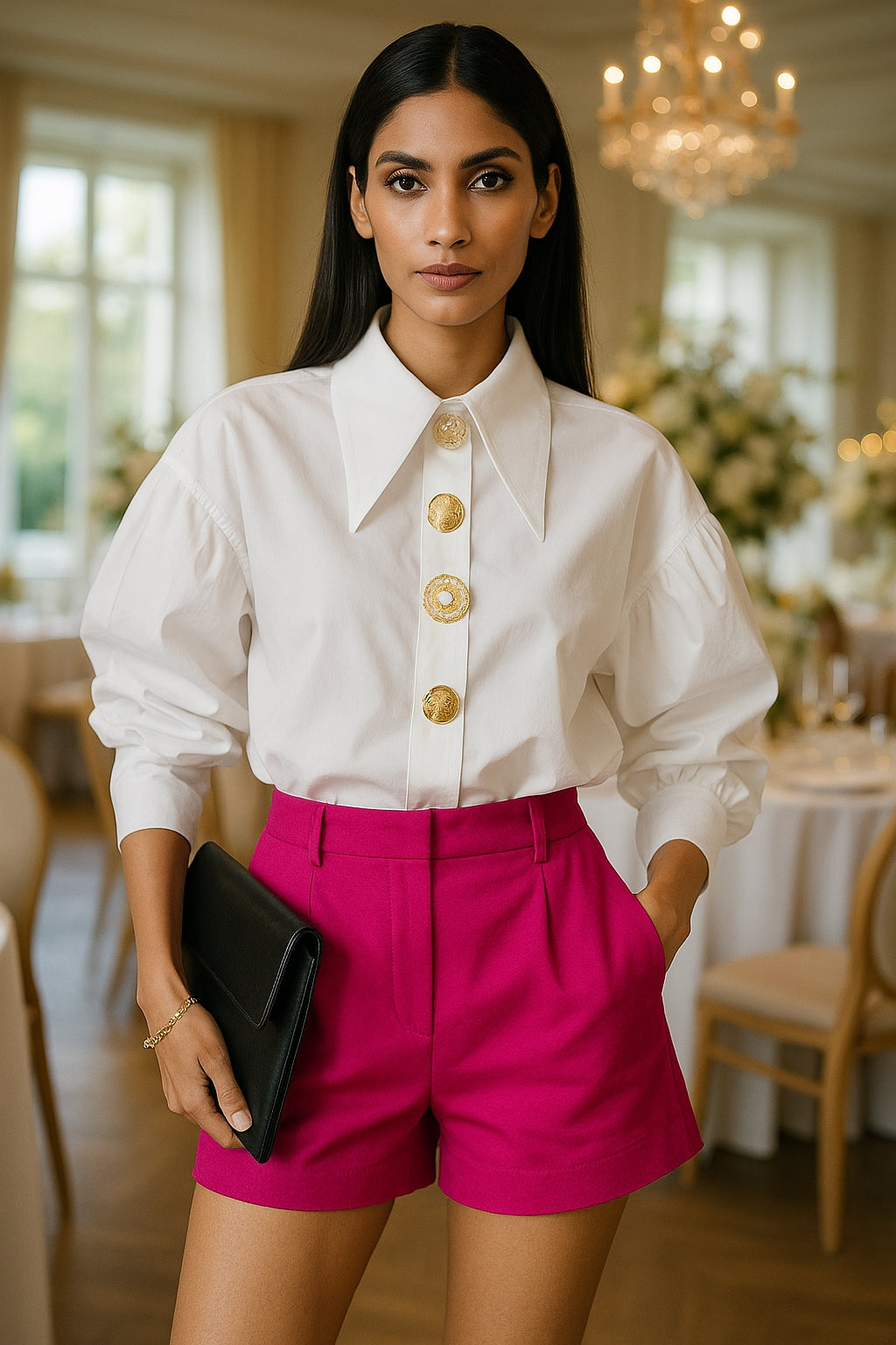 Chic Sharp Corner Collar Blouse Women Elegant Pearl Button White Shirt Ladies New Fashion Lantern Sleeve Shirts