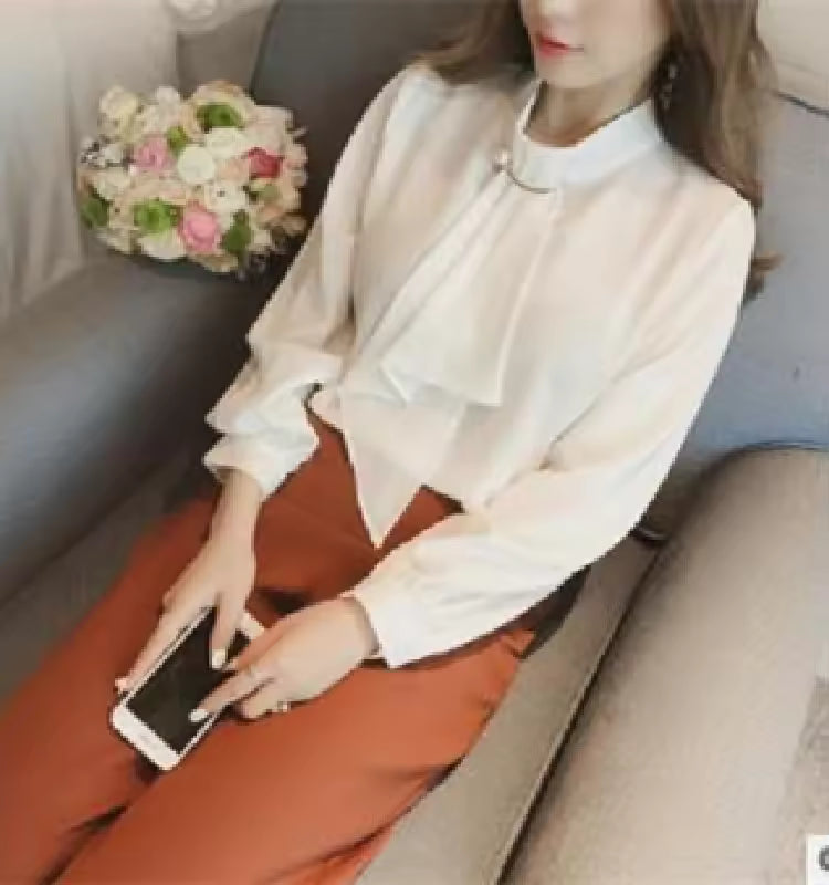 Summer Style Ring Buckle Design Lantern Sleeve Hooded Chiffon Long Sleeve Base Shirt Women's Top
