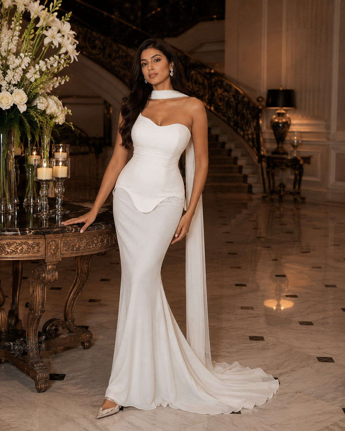 Elegant High Elasticity Mesh Long Skirt Evening Dress Women's Gown Fashionable Wrap Style Bodycon Design Knitted Fabric