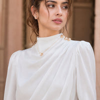 Stylish Long Sleeve Women Satin Blouses Elegant Loose O-neck Buttons Ladies Pullovers Shirts Tops Natalia Home Fashion    Natalia Home Fashion