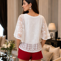 Loose Lace Blouse Women Butterfly Sleeve Chiffon Shirt Woman Fashion Casual Floral Shirt Tops