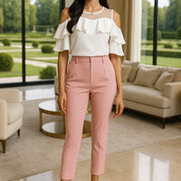 Loose Women's Chiffon Shirt round Neck Pure Color Mesh Five Sleeve Transparent Top Fashionable Small Shirt