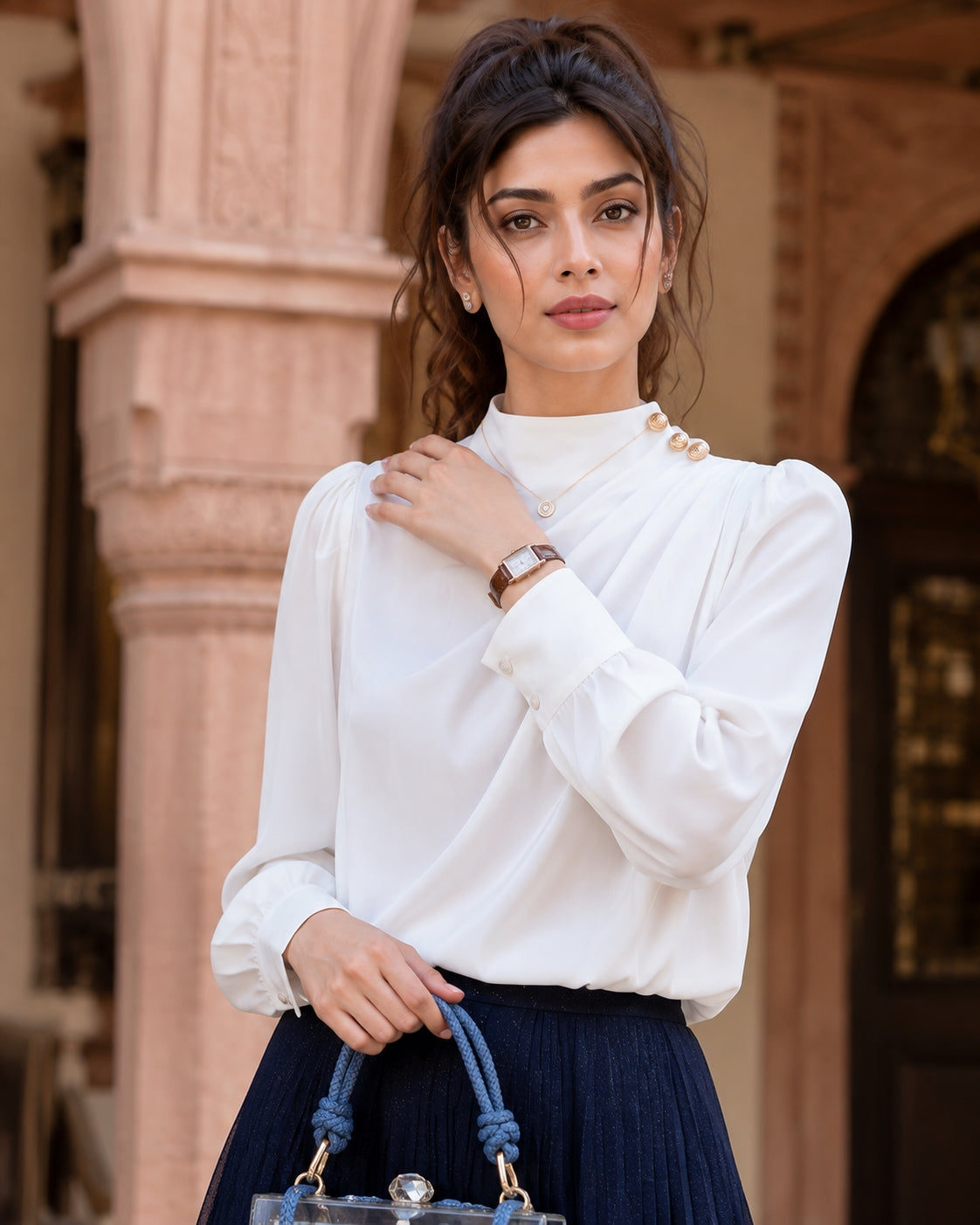 Stylish Long Sleeve Women Satin Blouses Elegant Loose O-neck Buttons Ladies Pullovers Shirts Tops Natalia Home Fashion    Natalia Home Fashion