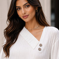 Simple Button V-neck Pullover Women's Solid Long Sleeve Casual T-shirts Elegant Lady Blouses