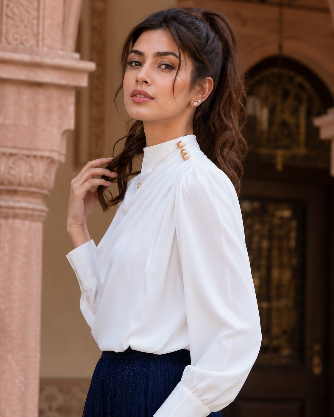 Stylish Long Sleeve Women Satin Blouses Elegant Loose O-neck Buttons Ladies Pullovers Shirts Tops Natalia Home Fashion    Natalia Home Fashion