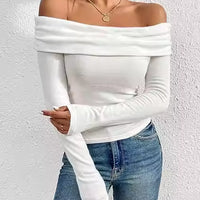 Women's Sexy Off-shoulder Slim Long-sleeved Base One-shoulder Top T-shirt