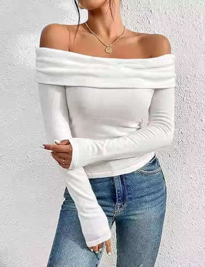 Women's Sexy Off-shoulder Slim Long-sleeved Base One-shoulder Top T-shirt